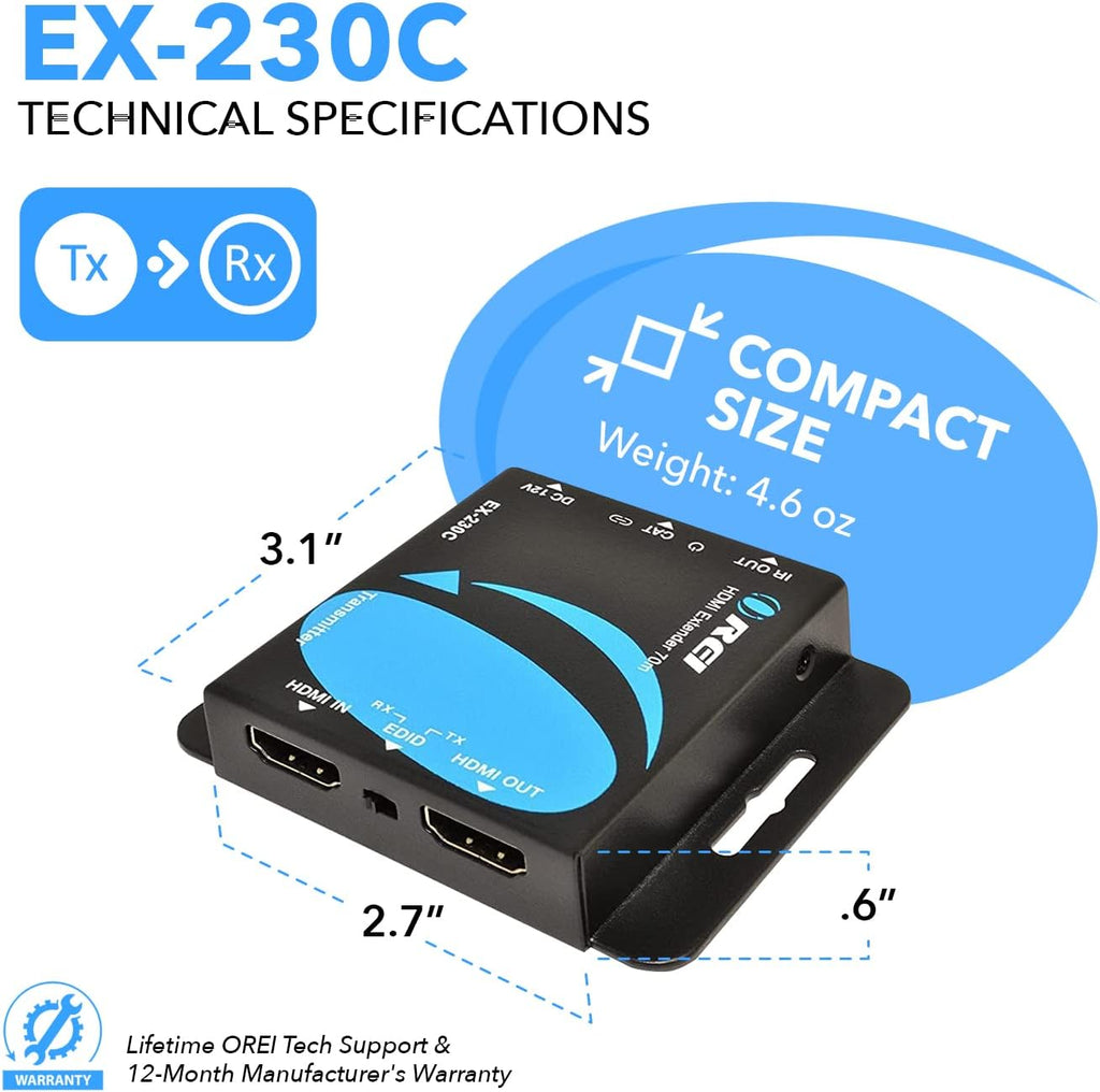 4K HDMI Over CAT6/CAT7 Extender RJ45 4K@30Hz Upto 130 Ft 1080P Upto 230 FT Full HD POC Transmitter & Receiver IR Loop Out R8117
