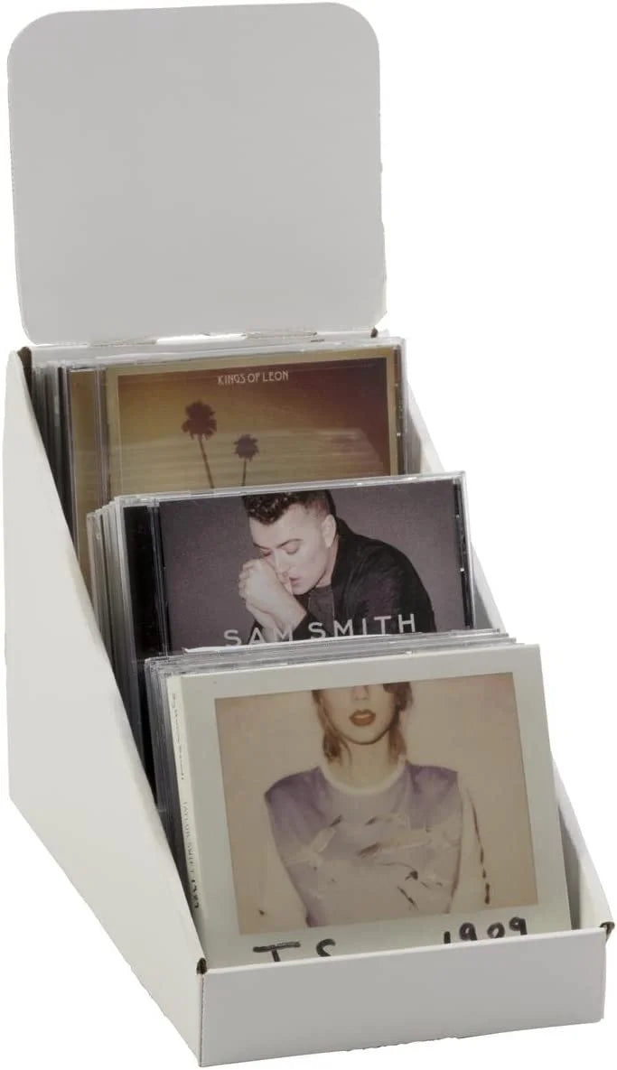 3-Tiered Cardboard CD/DVD Racks, White, Set of 25 V406906
