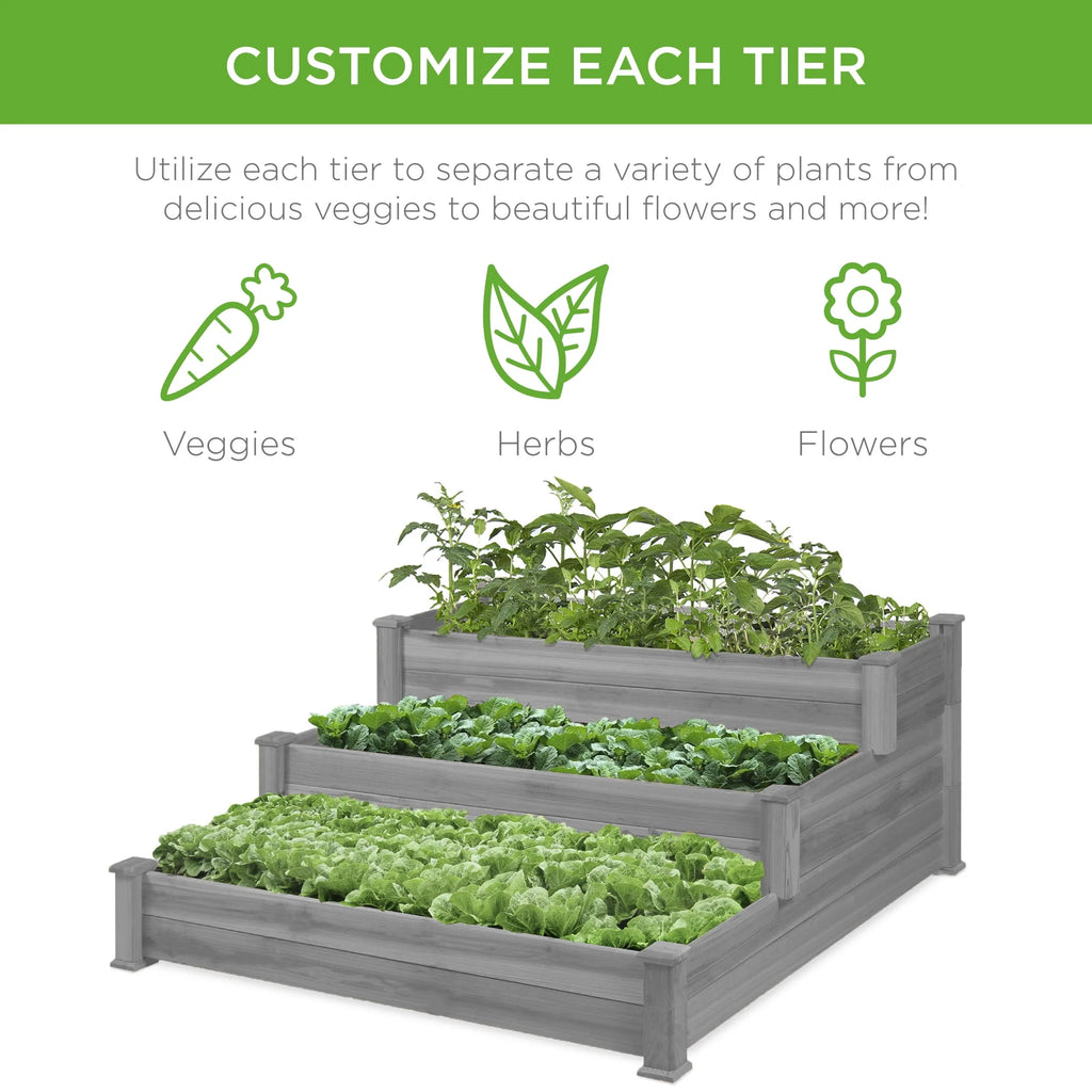 3-Tier Fir Wood Raised Garden Bed Planter J268177