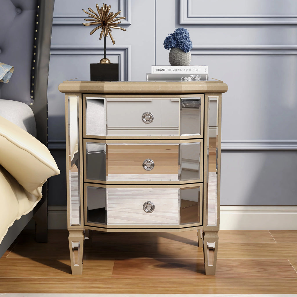 Glass 3 Drawers Vintage Nightstand Q622