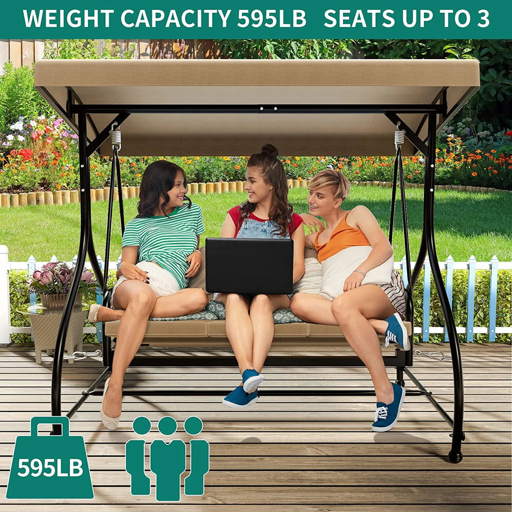 3 Person Outdoor Swing Chair with Adjustable Canopy W33023