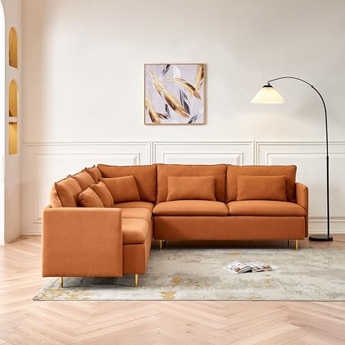 Beige L Shaped Sectional Sofa with 5 Waist Pillows C726414