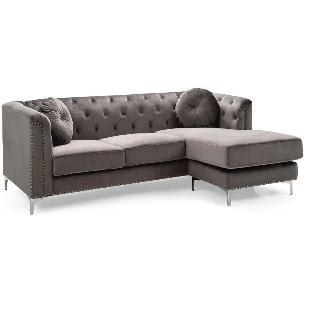Velvet Sofa Chaise and Chair 2-Piece Set Dark Gray H6757