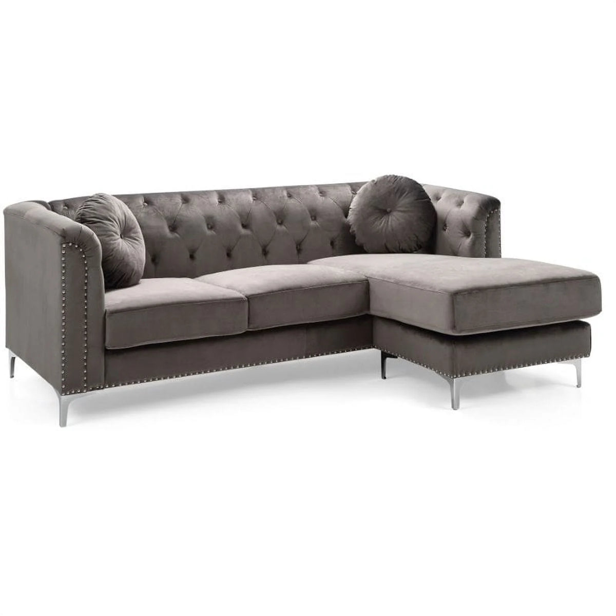 Velvet Sofa Chaise and Chair 2-Piece Set Dark Gray H6757