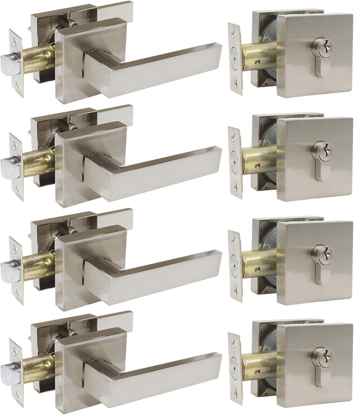 Flat Black Square Door Lever with Single Cylinder Deadbolts Combo Pack of 2 K698760
