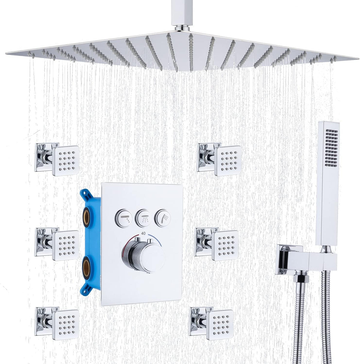 16 Inch Rain Shower Head System with Body Jets and Handheld Shower Faucet Fixture Set J917