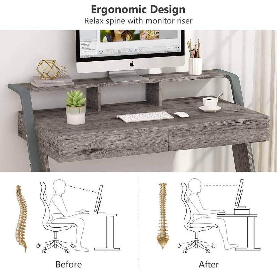 47'' Computer Desk with 2 Storage Drawers and Monitor Stand E5186