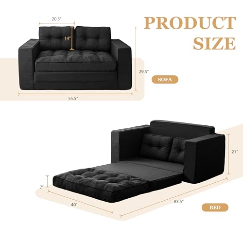 55" Convertible Sofa Bed Couch Futon with Reclining Backrest and Pillows Z217