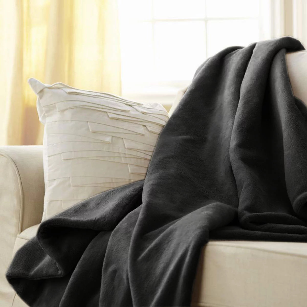 Charcoal Gray Electric Heated Velvet Throw Blanket Q9077