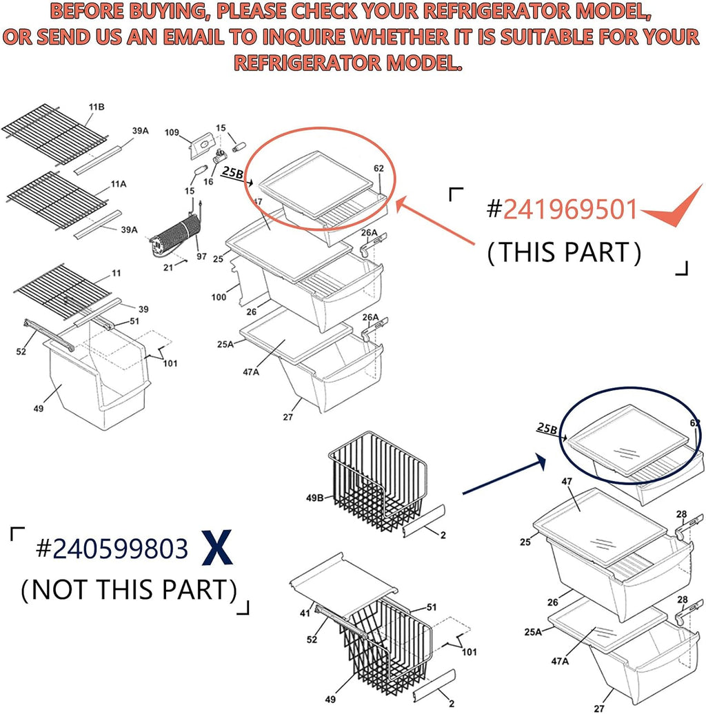 Crisper Pan Cover, Shelf Frame and Delicatessen Drawer Cover O405541
