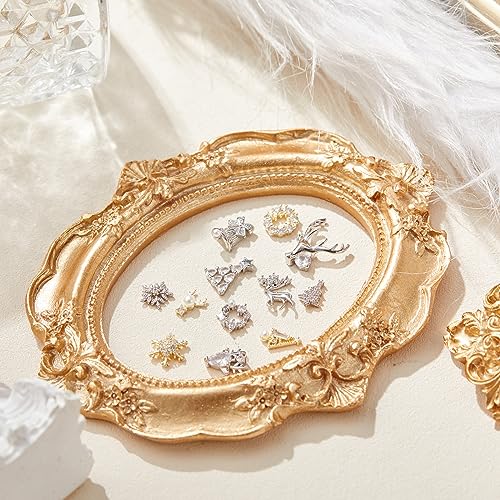 24 Pcs Christmas Nail Charms Rhinestones Snowflake Deer Wreaths Tree Bell Nail Gems 3D Gold Silver Art Jewels Metal Diamonds D589