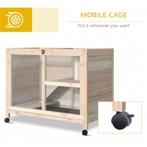 Blue & White Wooden Rabbit Hutch with Tray and Wheels Q38641