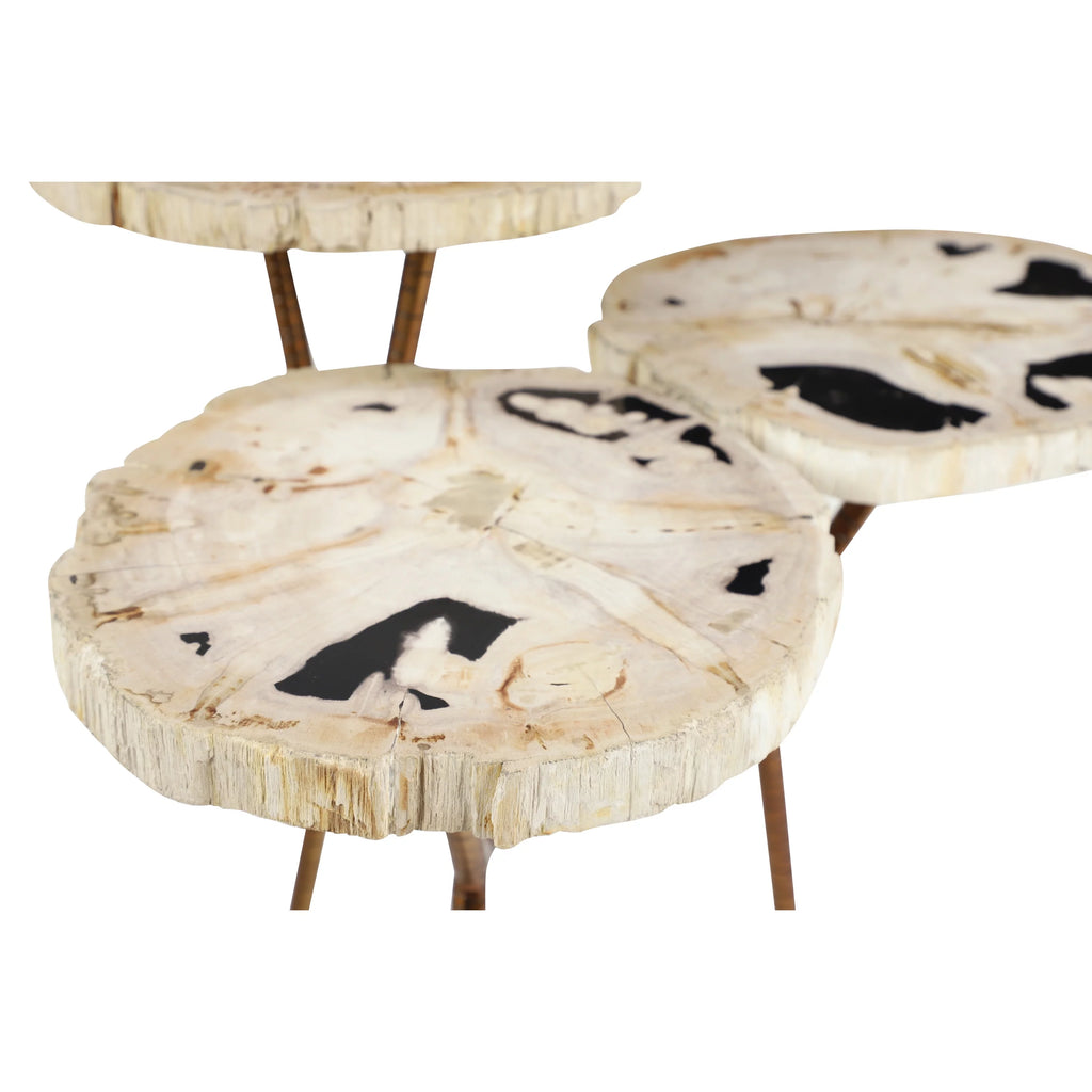 Bronze Petrified Stone 3 Tier Accent Table with Gold Base U70140