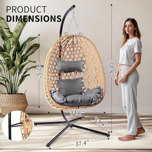 Egg Chair with Stand, Wicker Hanging Chair, 350LBS Capacity V208912