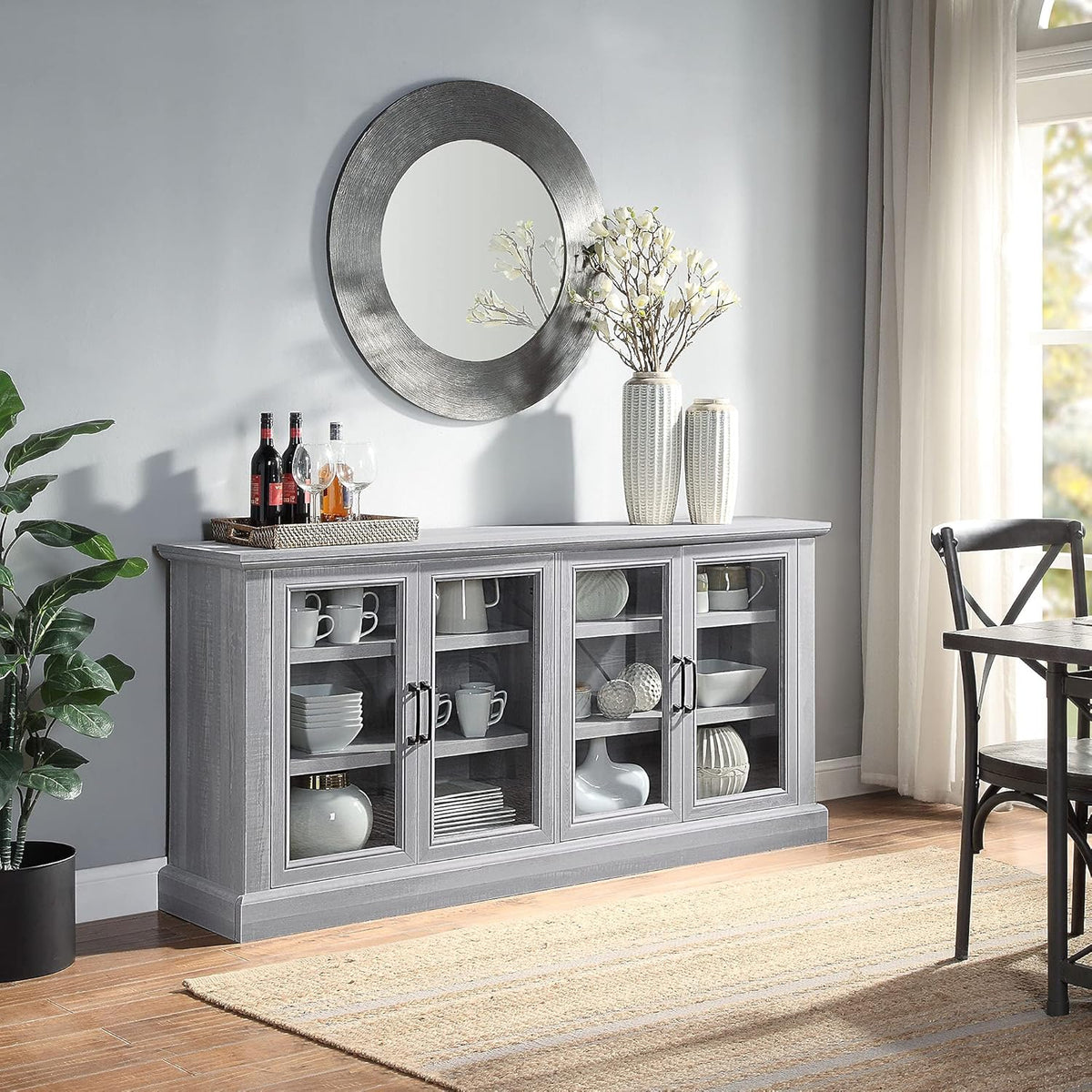 Rustic Gray Wood Sideboard with Storage Cabinet S2854