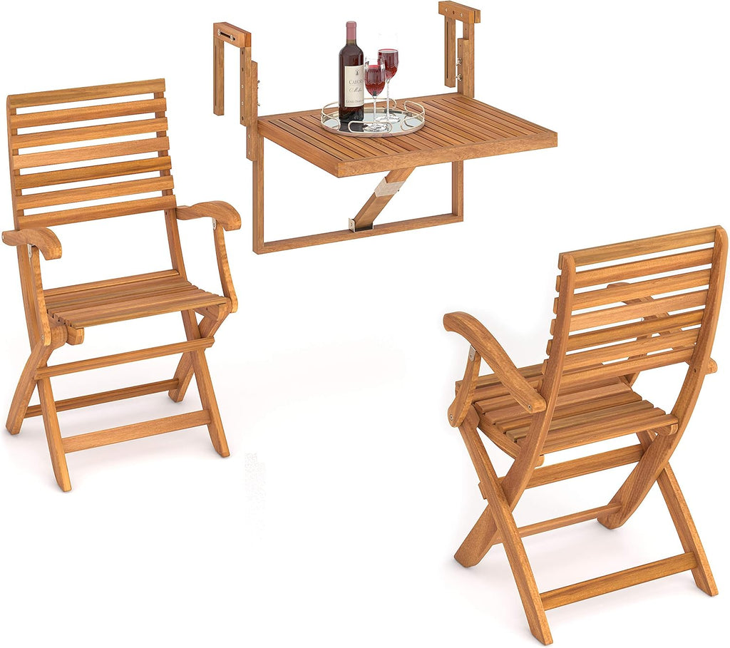 3 Piece Acacia Hardwood Outdoor Folding Patio Set with Foot Rest M6862