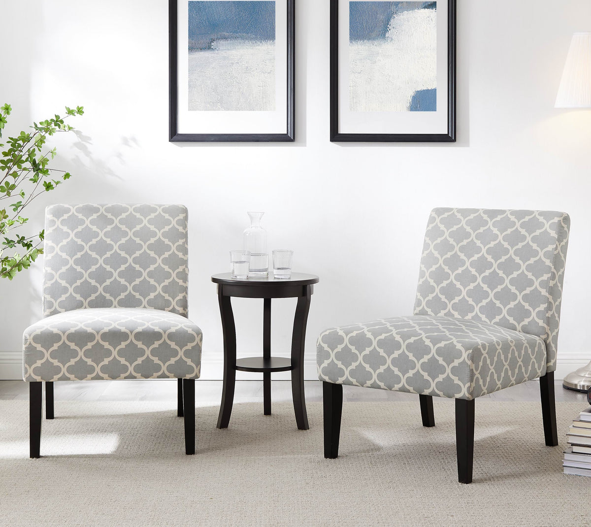 3pc Gray Fabric Side Table and 2 Chairs A4131