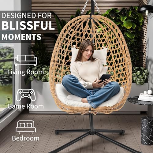Egg Chair with Stand, Wicker Hanging Chair, 350LBS Capacity V208912