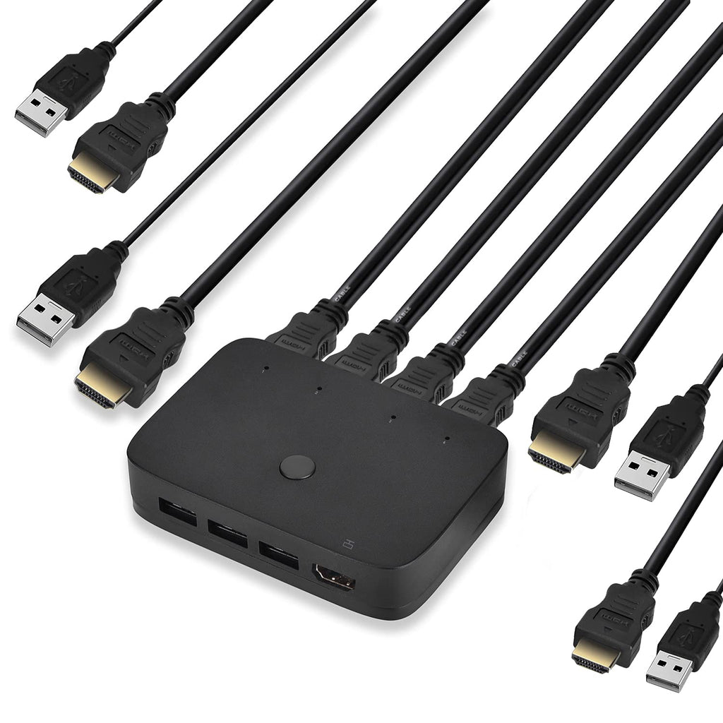 HDMI KVM Switch 4 Port with 4 HDMI Cables, 3 USB 2.0 Hub, 4K@30Hz Q2874