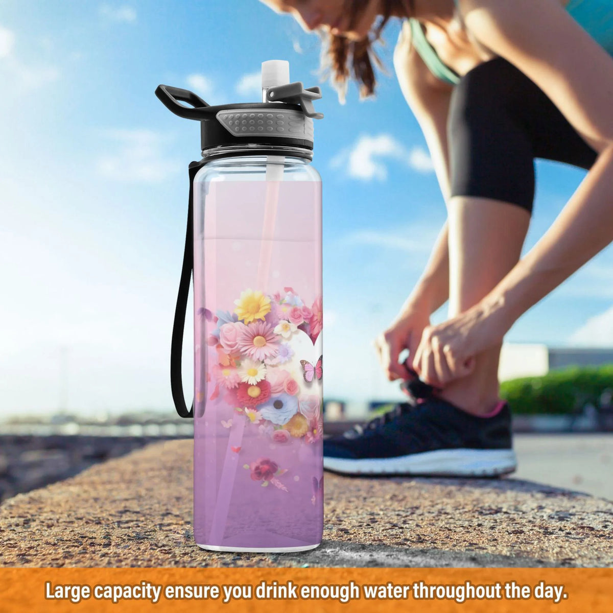 Pink 32oz Tritan Water Bottle with Straw Leakproof BPA Free F15514
