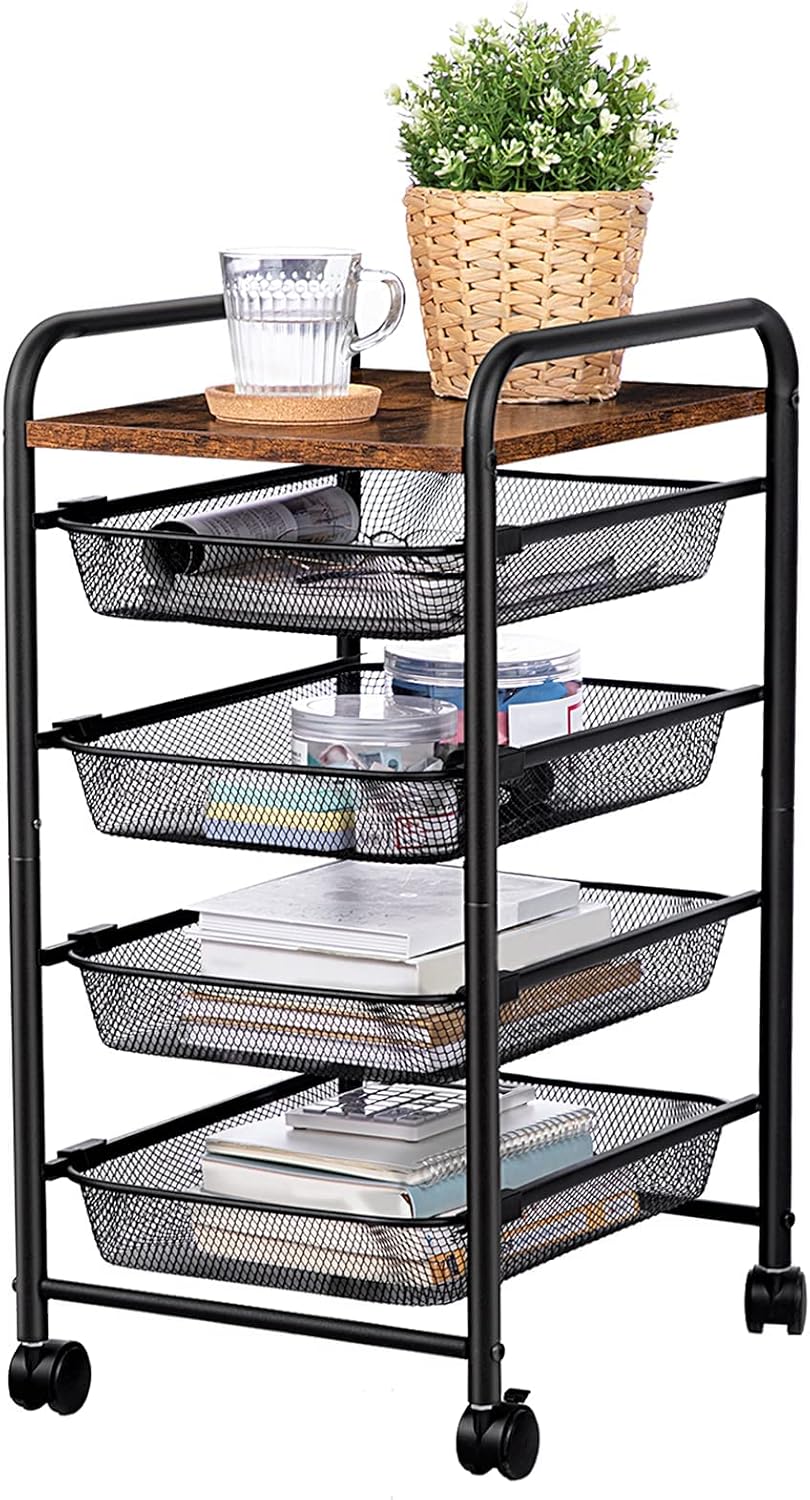 5 Tier Rolling Cart with Mesh Drawers and Wheels X9074