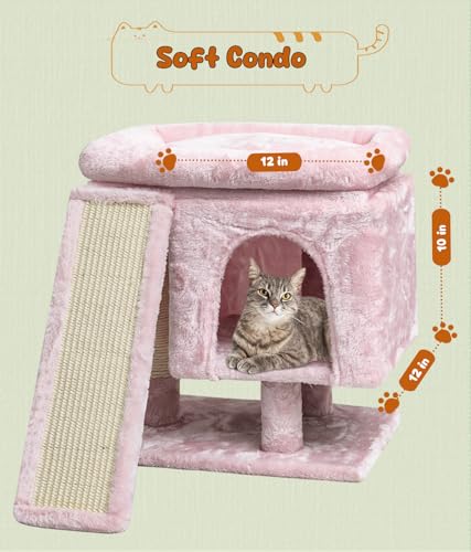 Beige Small Cat Tree with Scratching Post and Cave J465152