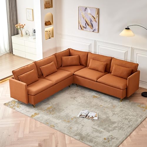Beige L Shaped Sectional Sofa with 5 Waist Pillows C726414