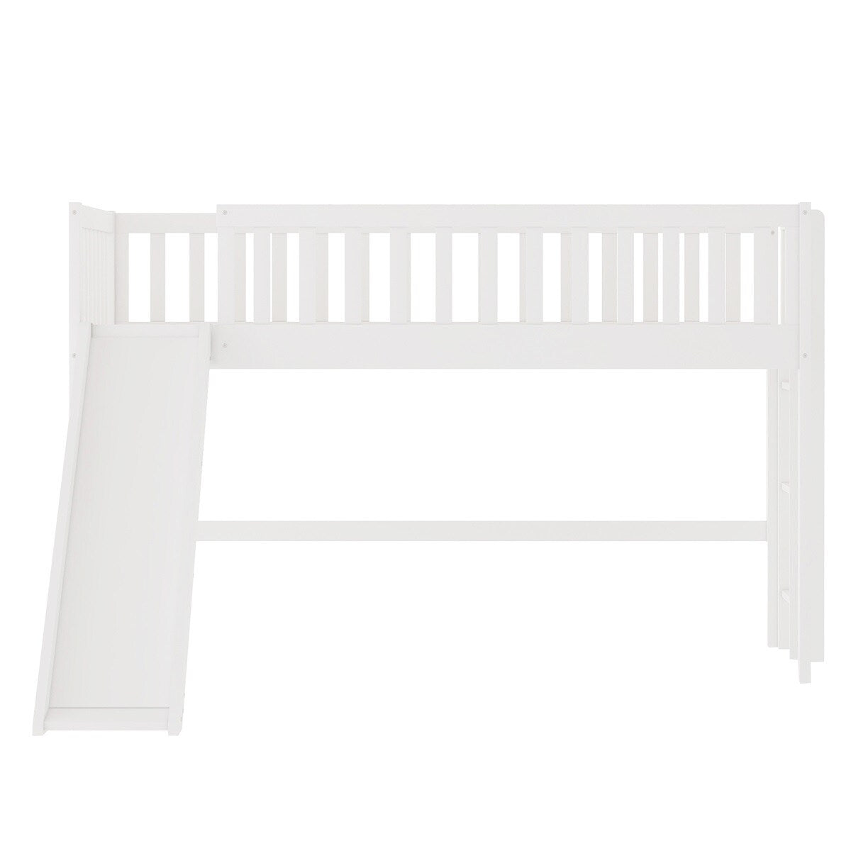 White Wooden Low Loft Bed with Slide and Ladder E4908