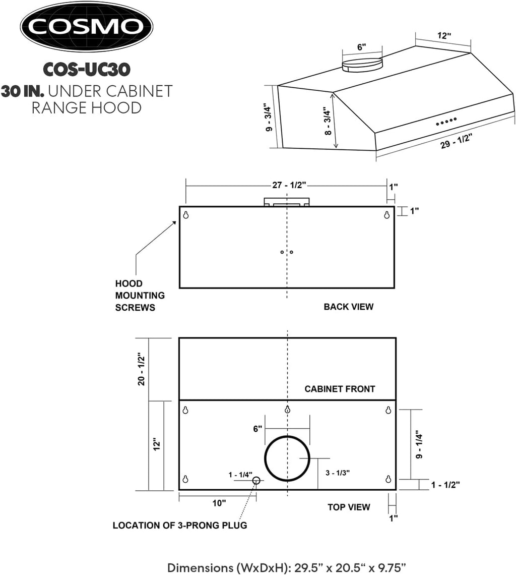 30 in. Under Cabinet Range Hood Ductless Convertible Duct with 3-Speed Fan and LED Lights in Stainless Steel Y27067