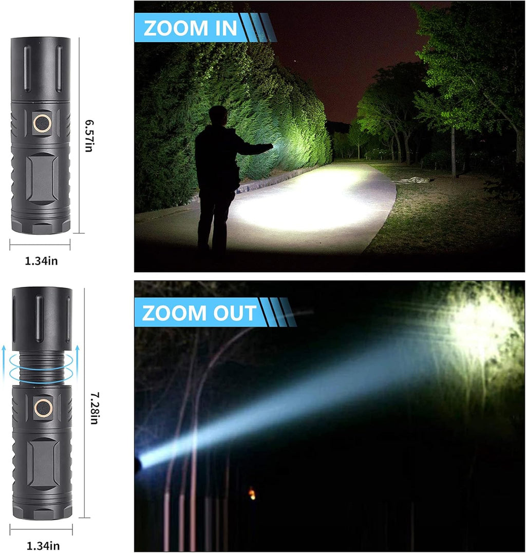 Rechargeable LED Tactical Flashlight, 10000 Lumens, 5 Modes, Zoomable, Waterproof N756220