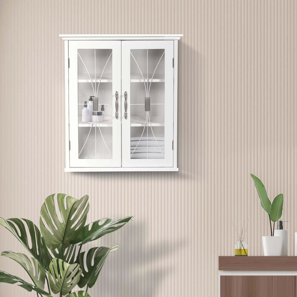 Wooden Wall Cabinet with 2 Doors White O69802