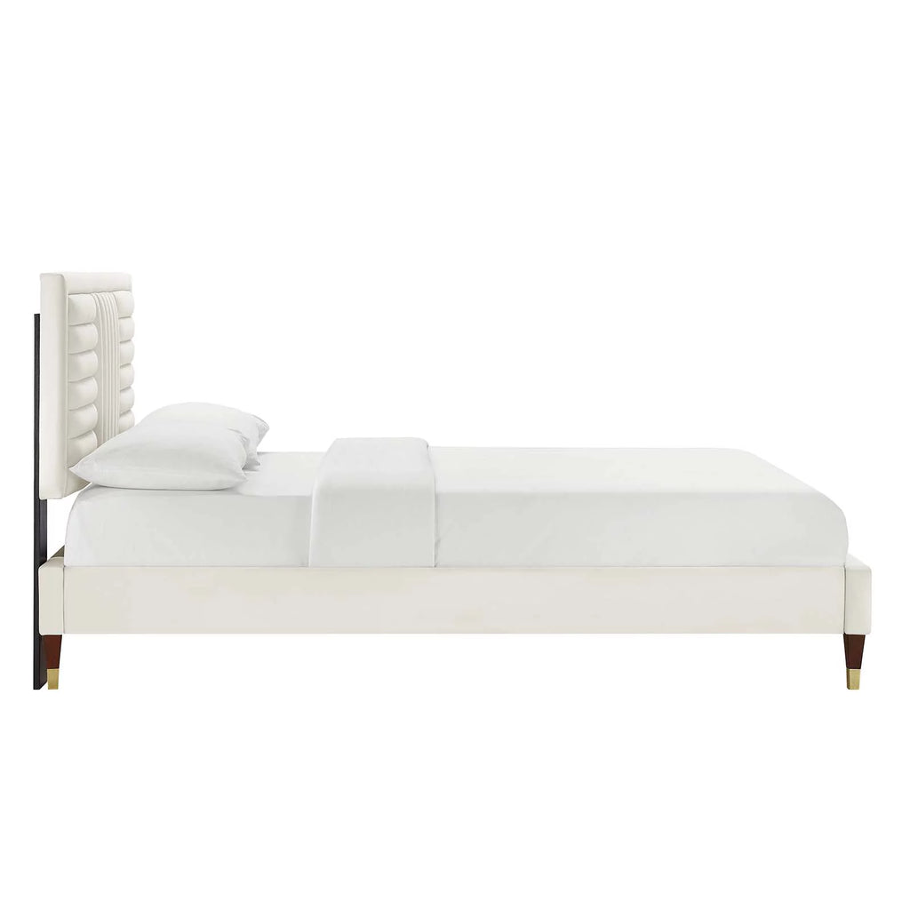 White Channel Tufted Performance Velvet King Platform Bed F588477