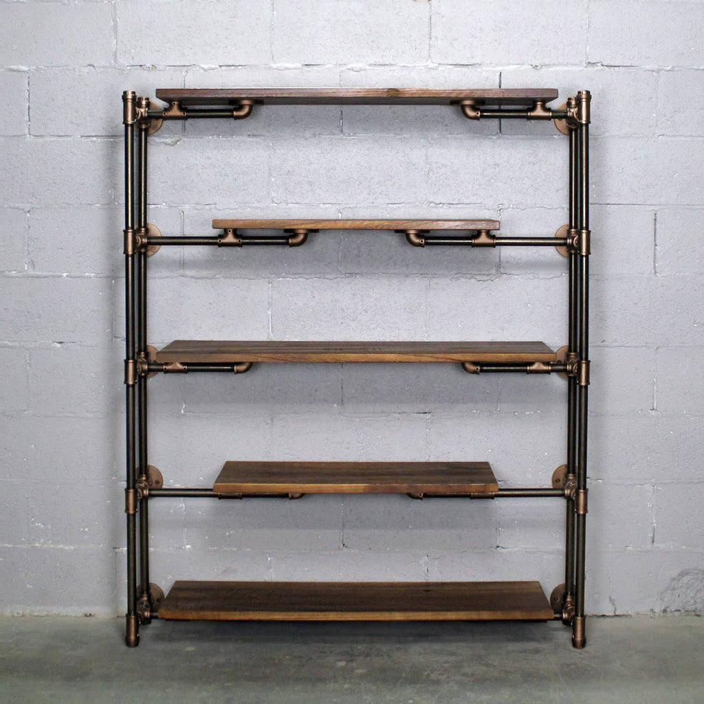 Modern Industrial Floating Tier Etagere Espresso and Hammered Black P52005