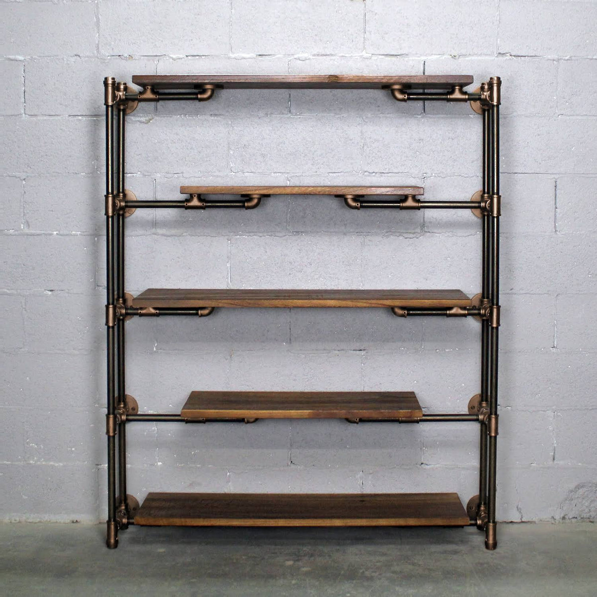 Modern Industrial Floating Tier Etagere Espresso and Hammered Black P52005