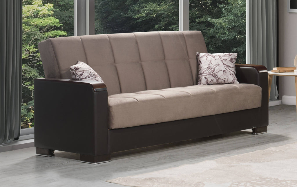 Brown Microfiber PU Sofa Bed with Storage H523015