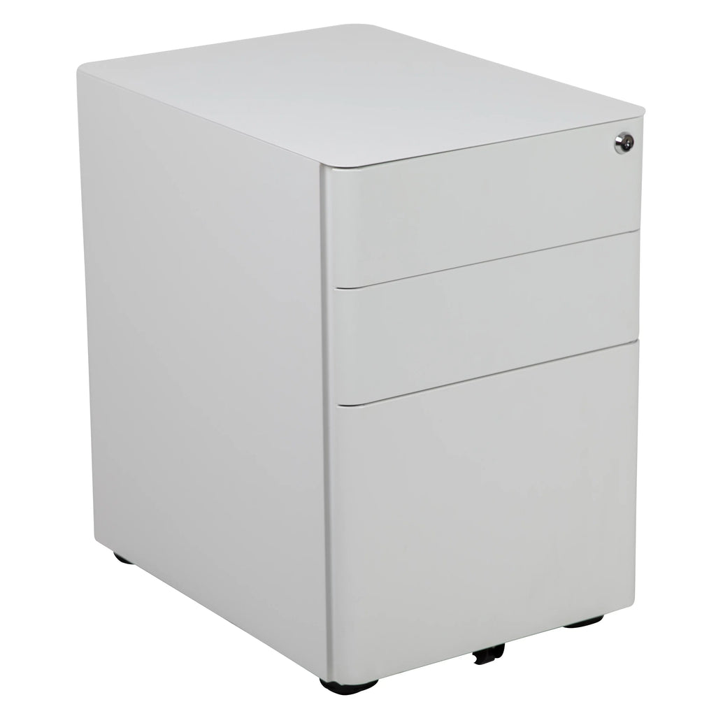 White Adjustable Computer Desk, Office Chair and Mobile Filing Cabinet K489509