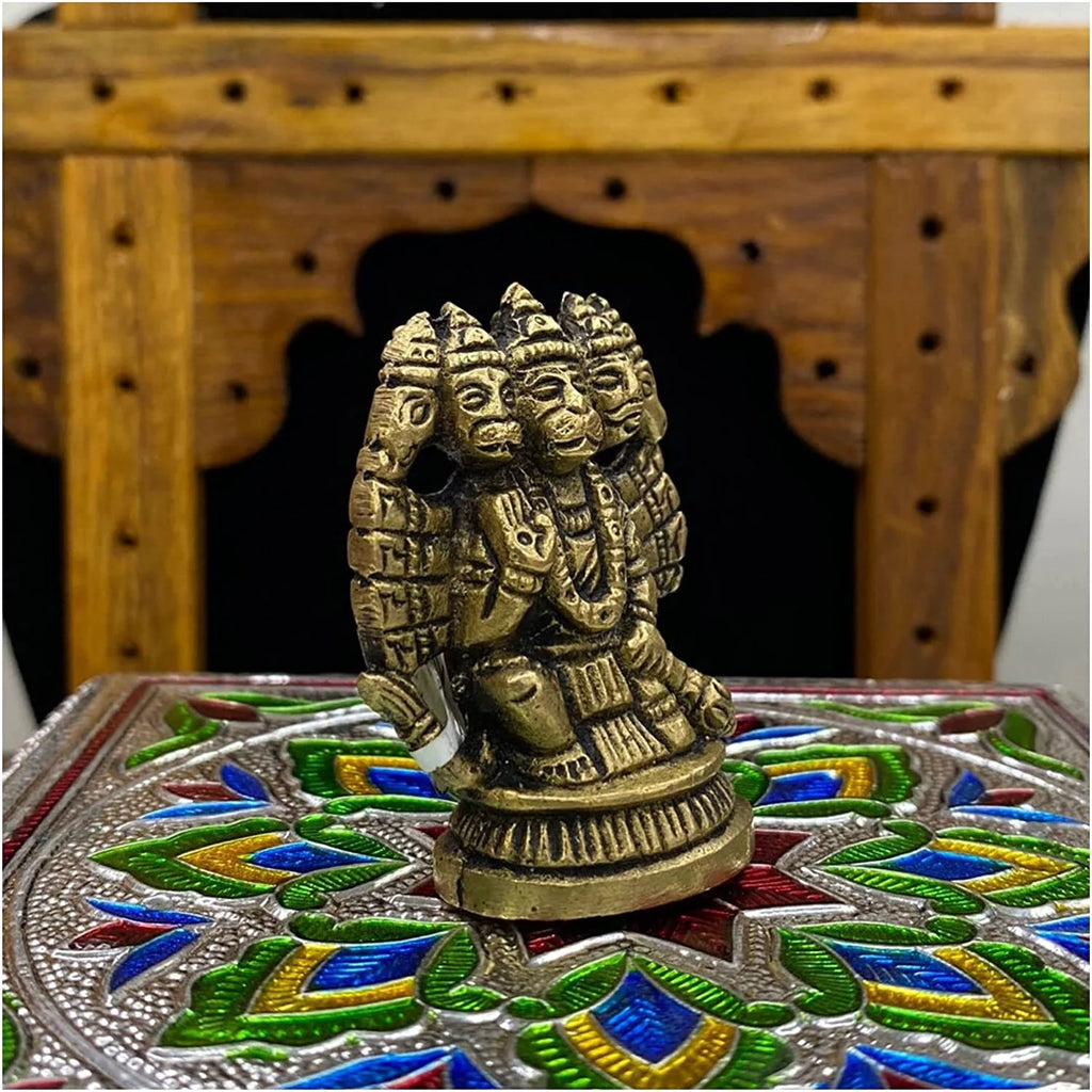 Brass Panchmukhi Hanuman Statue Hindu God Sculpture I341374