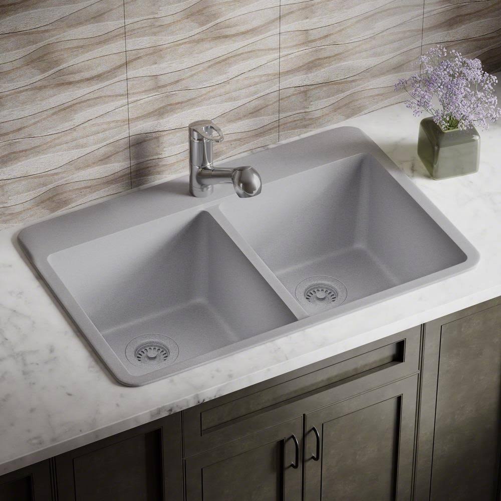 Silver Double Basin Drop-in Kitchen Sink J457605