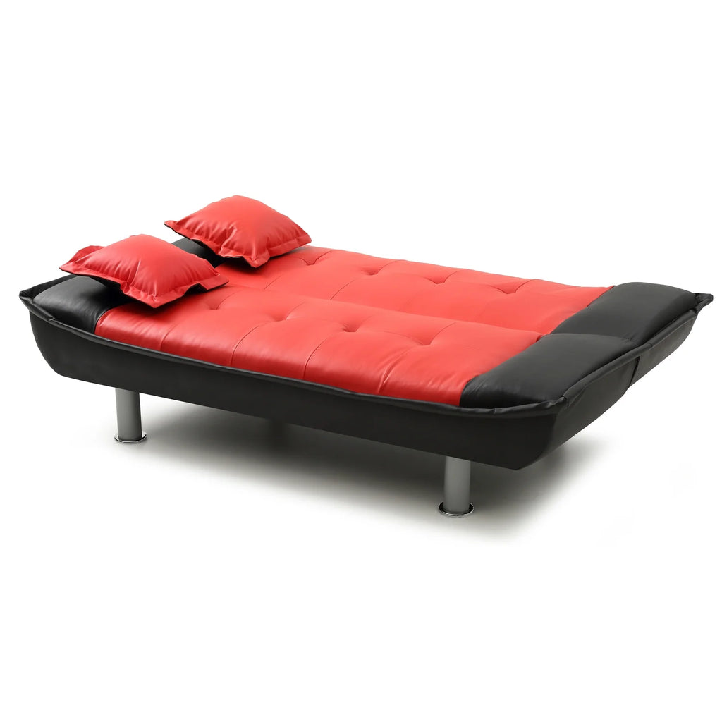 Black & Red Faux Leather Straight Sofa V5167