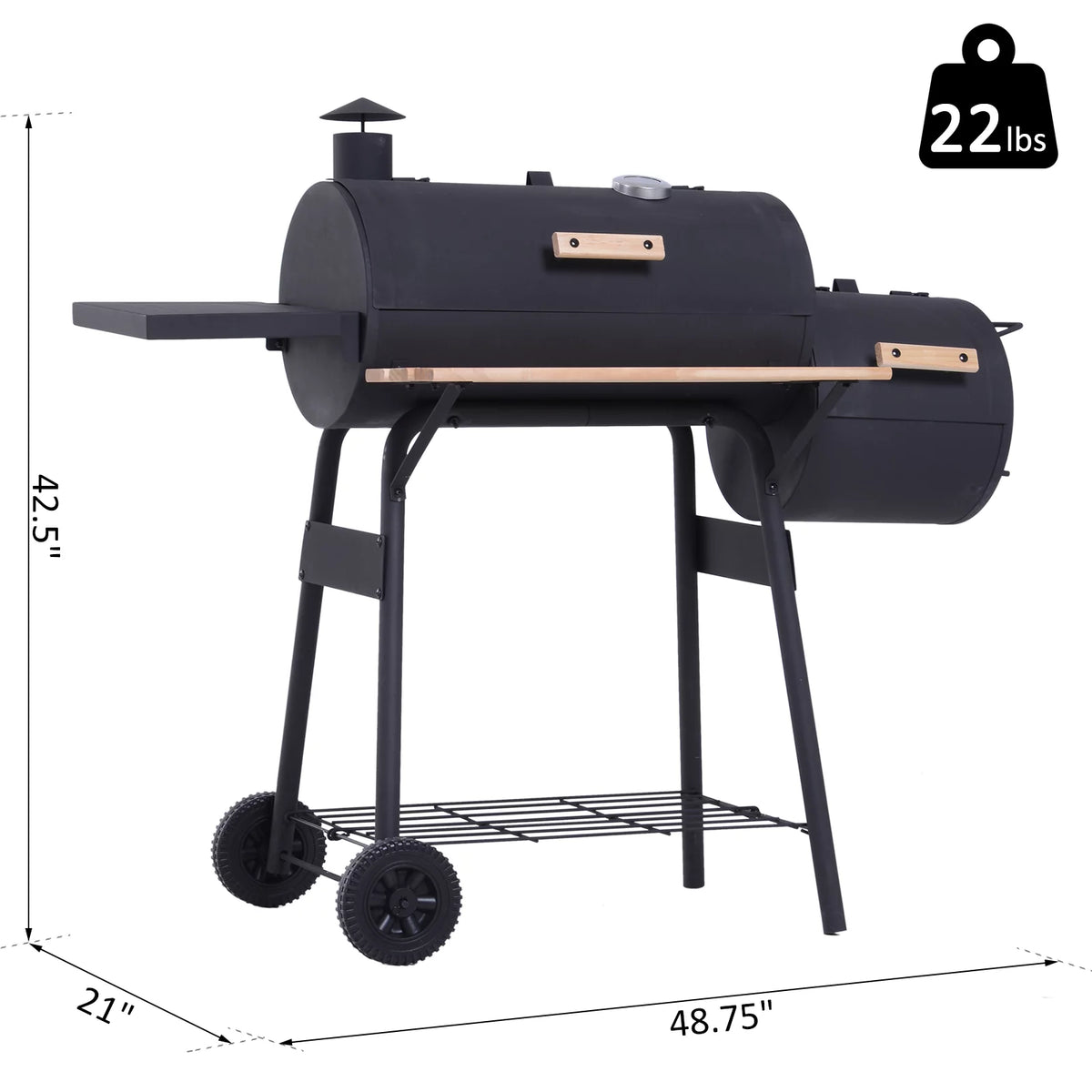 48" Steel Portable Charcoal BBQ Grill and Offset Smoker Combo with Wheels W67154