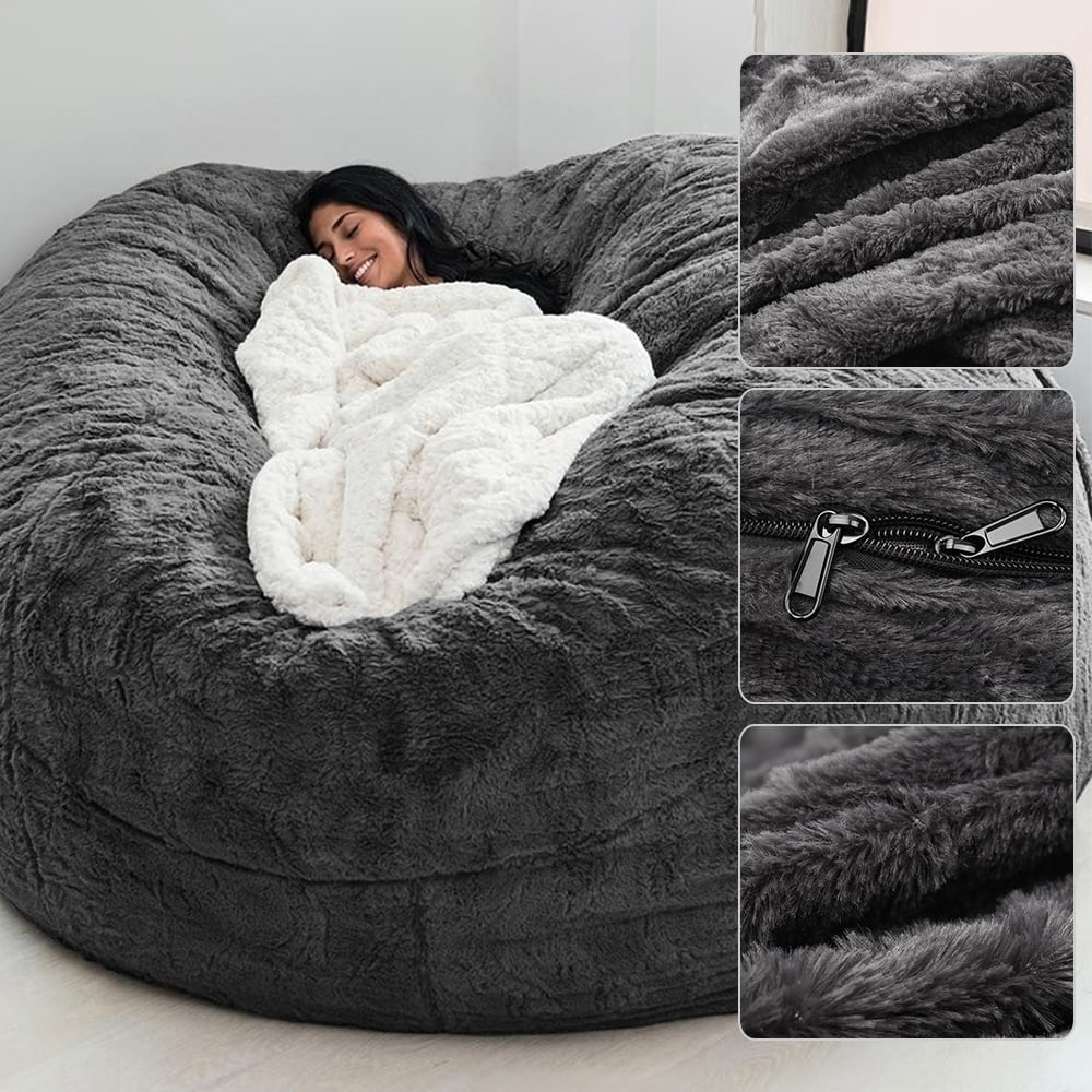 Large Round Soft Fluffy Bean Bag Chair Cover O63486