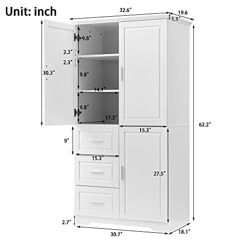 White Wood Pantry Cabinet with Shelves and Drawer G37571