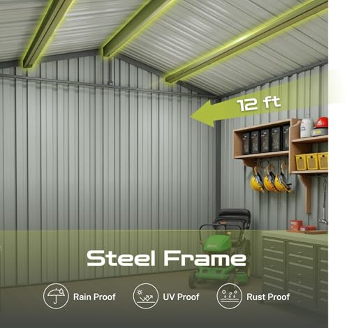 Grey Metal Outdoor Storage Shed with Windows and Lockable Doors F46933