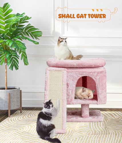 Beige Small Cat Tree with Scratching Post and Cave J465152