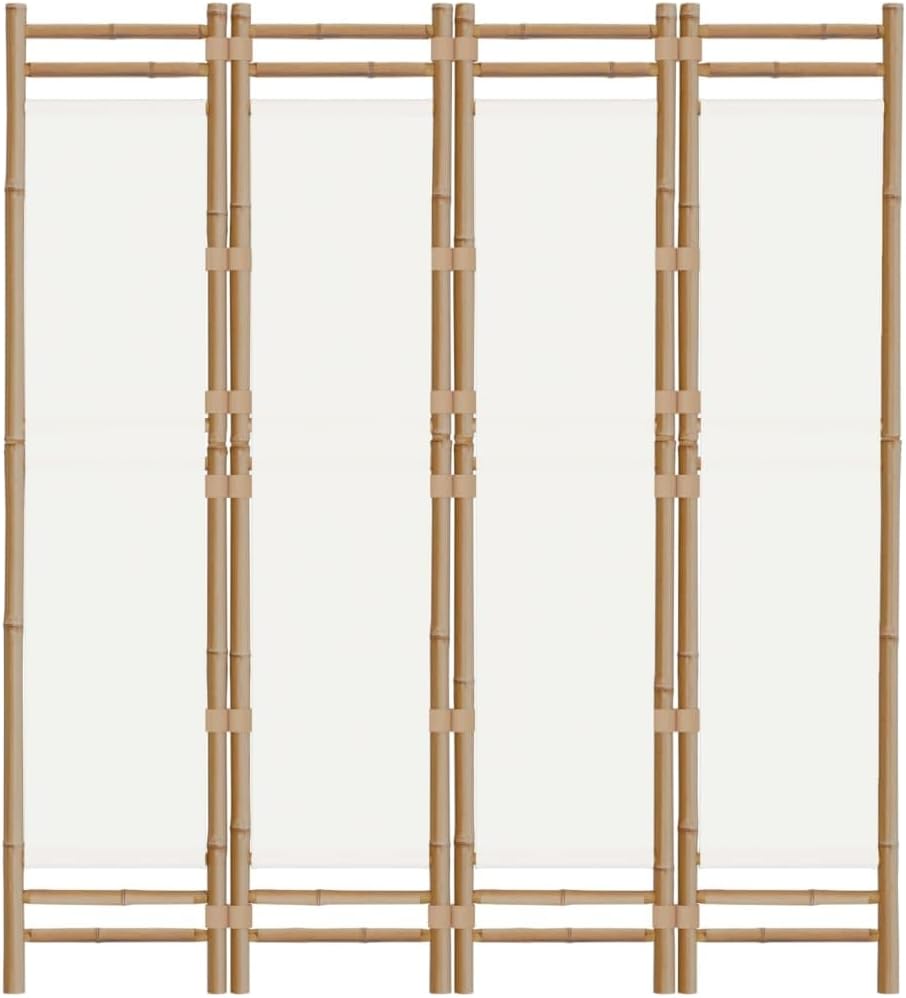 Cream White 4-Panel Bamboo Room Divider I596