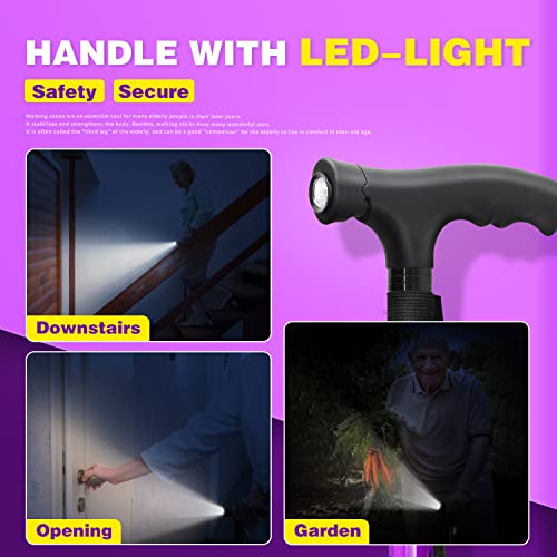 Folding Walking Cane with LED Light, Adjustable Quad Base with Carrying Bag M666