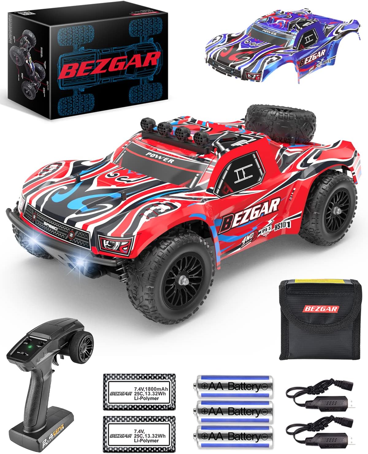 1:10 Scale 4WD Remote Control Monster Truck with 2 Rechargeable Batteries Y162