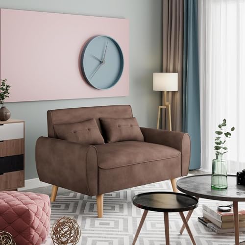 Dark Gray Linen Fabric 2-Seat Loveseat Sofa with Back Cushions and Tapered Legs M206660