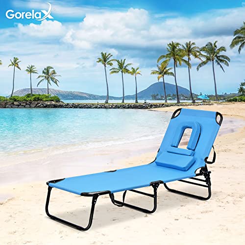 Blue Folding Chaise Lounge Chair T3213