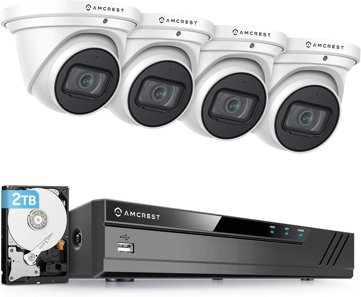 4K 8CH PoE Security Camera System with 4K IP67 Weatherproof Metal Turret Dome Cameras and 2TB HDD T684